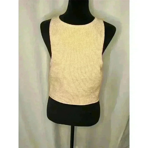 J.Crew Women's M Beige Sleeveless Knit Crop Top Ribbed Casual Spring - Picture 1 of 10